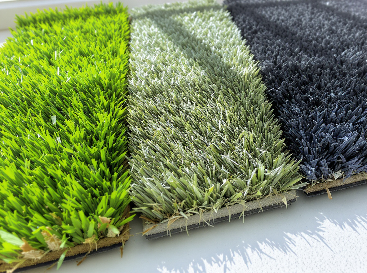 Artificial turf product samples being compared for a St. Catharines backyard installation