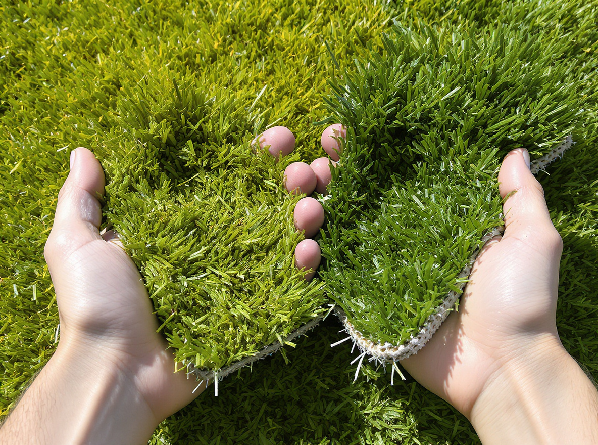 Comparing natural-looking artificial turf samples for front lawn installation in St. Catharines
